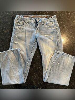Rock Revival Light Blue Slim Straight Distressed Jeans